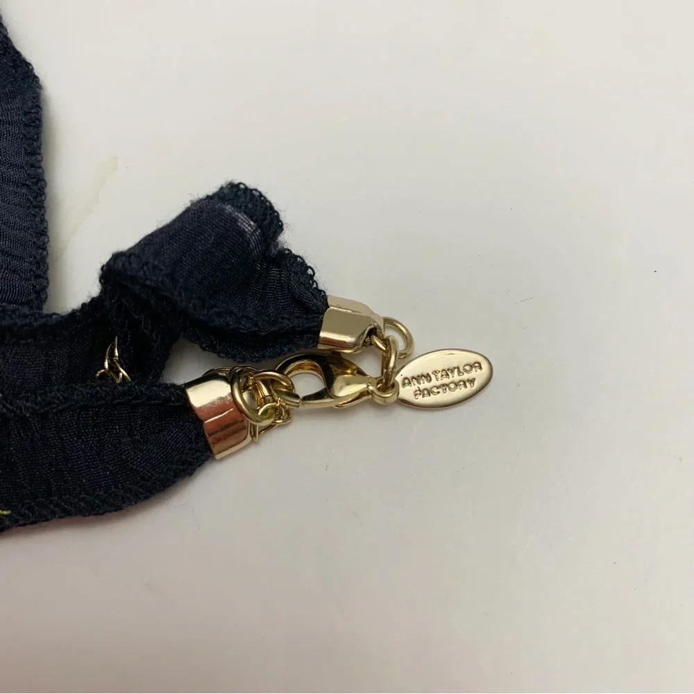 Ann Taylor navy blue gold cloth wrapped chunky chain nautical necklace coastal